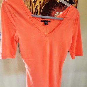 American Dream Soft V Neck Peach Orange Lightweight T Shirt Blouse Top